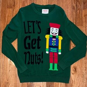 Mossimo Green Nutcracker “Let’s Get Nuts” Christmas Crewneck Sweater Size Large